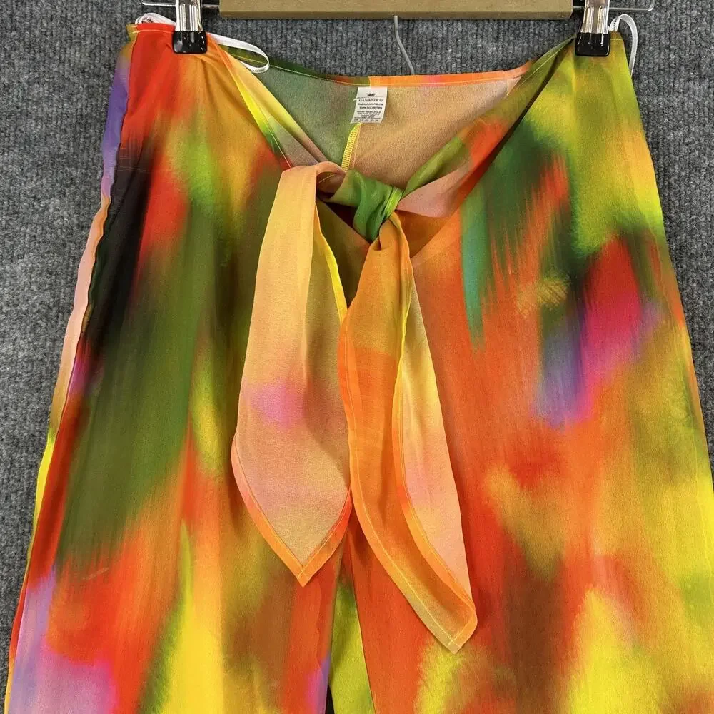 Bananhot Pants XS Lily Sunrise Chiffon Tie Waist Flare Multi Beach Resort Pool - Picture 5 of 14
